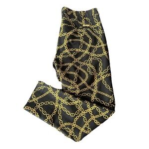 Michael Kors Chain Print Pants Womens 10 Black Gold Link Ankle Slim Luxury